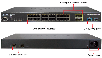 XGSW-28040 L2+/L4 24-Port 10/100/1000Mbps with 4 Shared SFP + 4-Port 10G SFP+ Managed Switch, IPv6/IPv4 Management